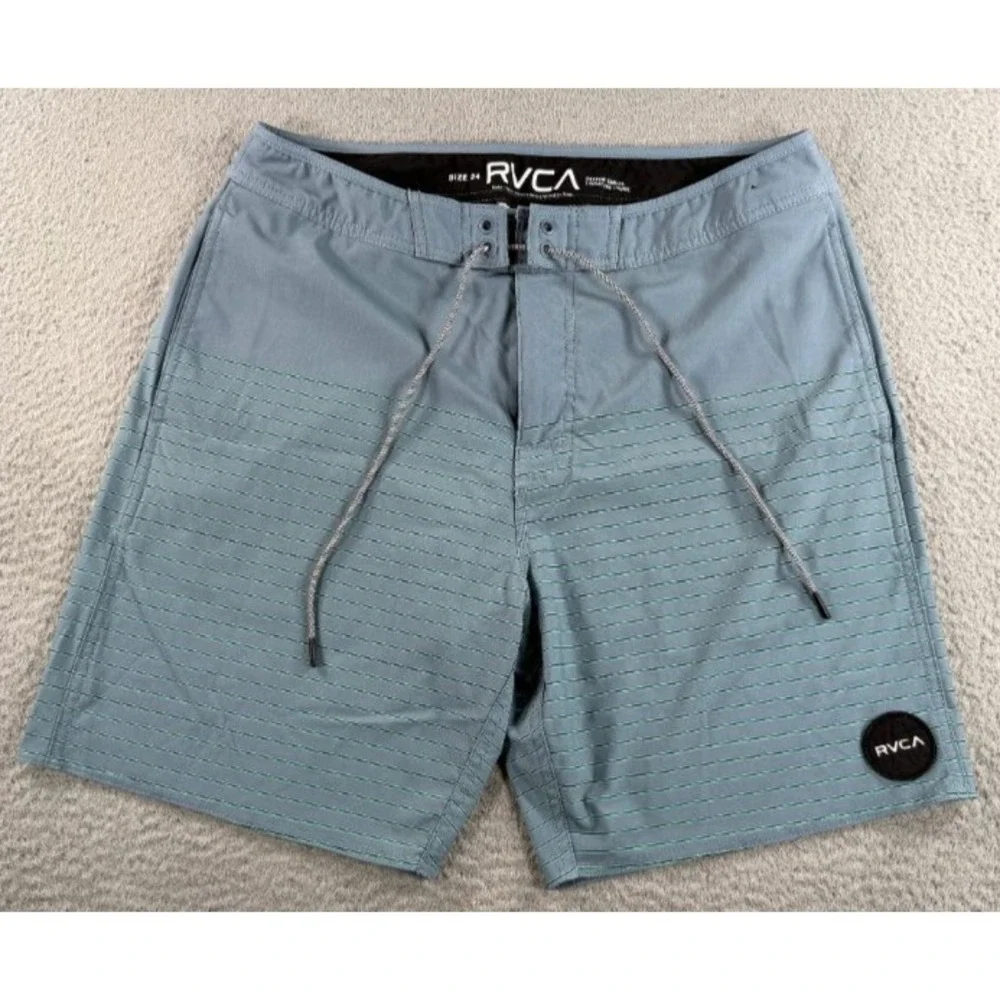 RVCA Curren Caples Signature Trunk Board Shorts Mens 34 Blue Green Striped Surf